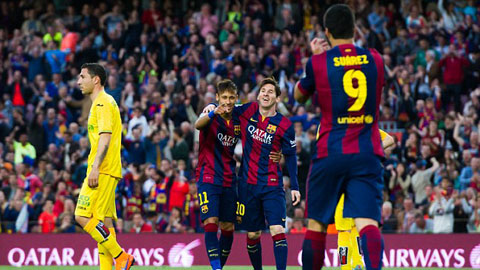 Bộ ba Messi - Neymar - Suarez ghi bàn vượt mốc 100 bàn cho Barca