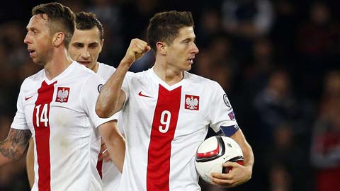 Lewandowski ghi bàn thứ 14/5 trận, giúp Ba Lan ghi điểm ở VL EURO 2016